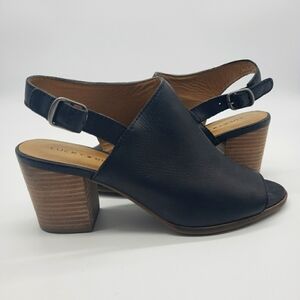 Lucky Brand women US 8 OBELIA leather black shoes sling back open toe block heel